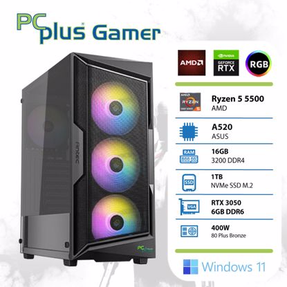 Fotografija izdelka PCplus Gamer Ryzen 5 5500 16GB 1TB NVMe SSD GeForce RTX 3050 6GB Windows 11 gaming namizni računalnik