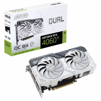 Fotografija izdelka ASUS Dual GeForce RTX 4060 Ti EVO OC 8GB GDDR6 (DUAL-RTX4060TI-O8G-WHITE) bela gaming grafična kartica