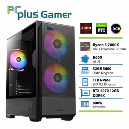 Fotografija izdelka PCPLUS Gamer Ryzen 5 7600X 32GB 1TB NVMe SSD RTX 4070 12GB gaming namizni računalnik