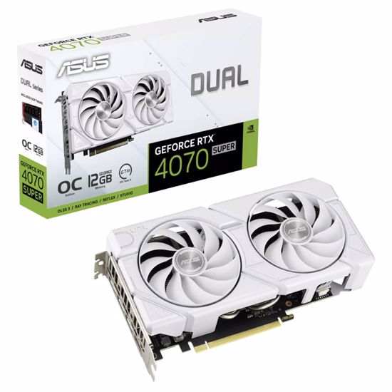 Fotografija izdelka ASUS Dual GeForce RTX 4070 Super EVO White OC 12GB GDDR6X (DUAL-RTX4070S-O12G-EVO-WHITE) bela grafična kartica