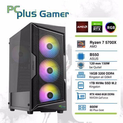 Fotografija izdelka PCPLUS Gamer Ryzen 7 5700X 16GB 1TB NVMe SSD GeForce RTX 4060 8GB RGB gaming namizni računalnik