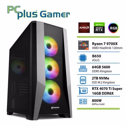 Fotografija izdelka PCPLUS Gamer Ryzen 7 9700X 64GB 2TB NVMe SSD RTX 4070 Ti Super 16GB DOS gaming