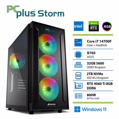 Fotografija izdelka PCPLUS Storm Core i7-14700F 32GB 2TB NVMe SSD RTX 4060Ti 8GB Windows 11 Home gaming namizni računalnik