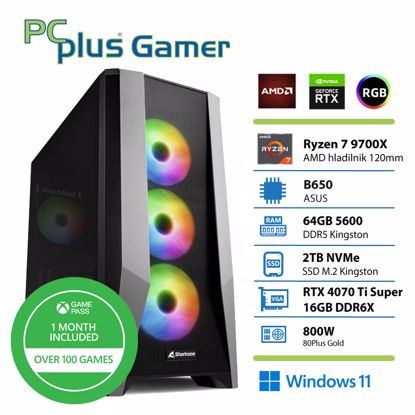 Fotografija izdelka PCPLUS Gamer Ryzen 7 9700X 64GB 2TB NVMe SSD RTX 4070 Ti Super 16GB Windows 11 gaming